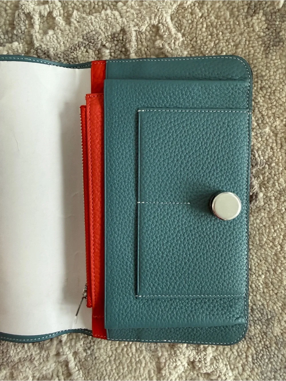 Luxury Togo Leather Teal and Red Double Wallet